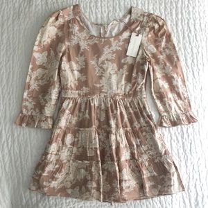 NWT LoveShackFancy Lienzo Mini Dress in Taupe Floral, Size 4